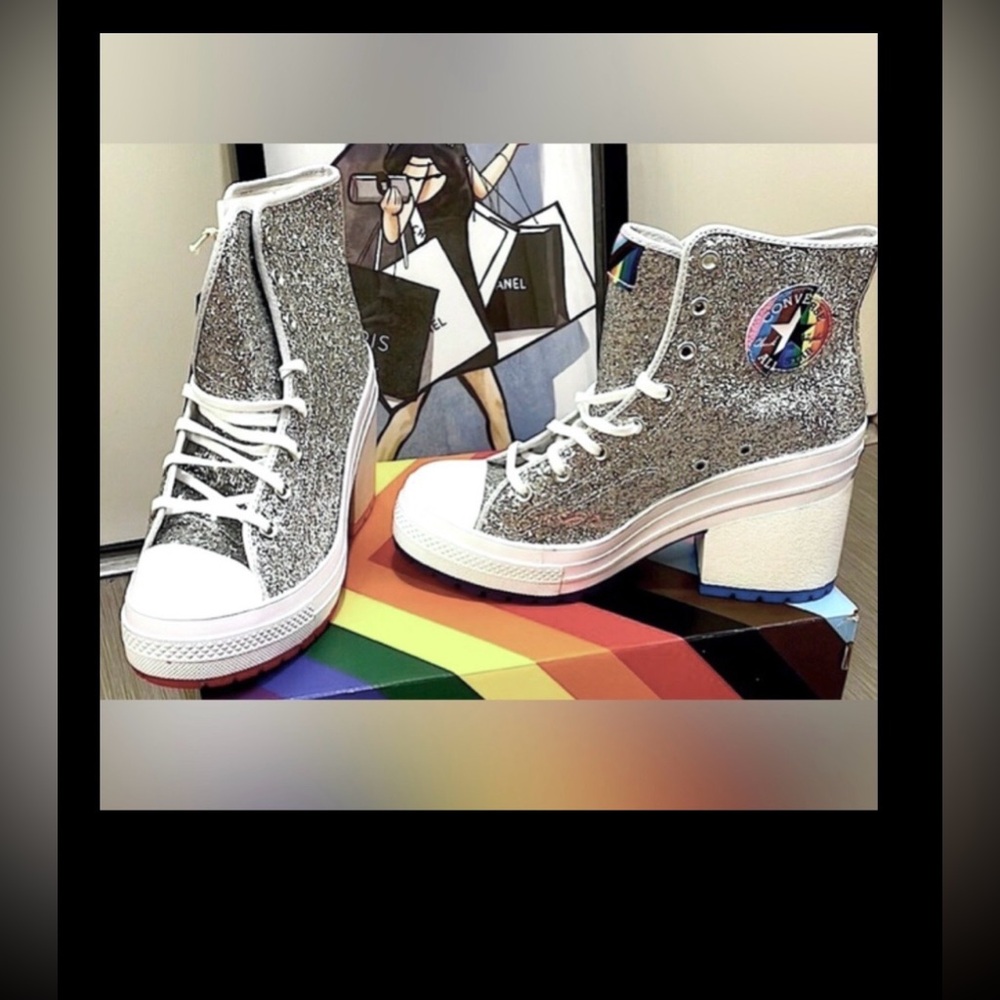 Converse Chuck 70 De Luke Platform Sneaker Heeled Silver Glitter Size 10.5 NWT